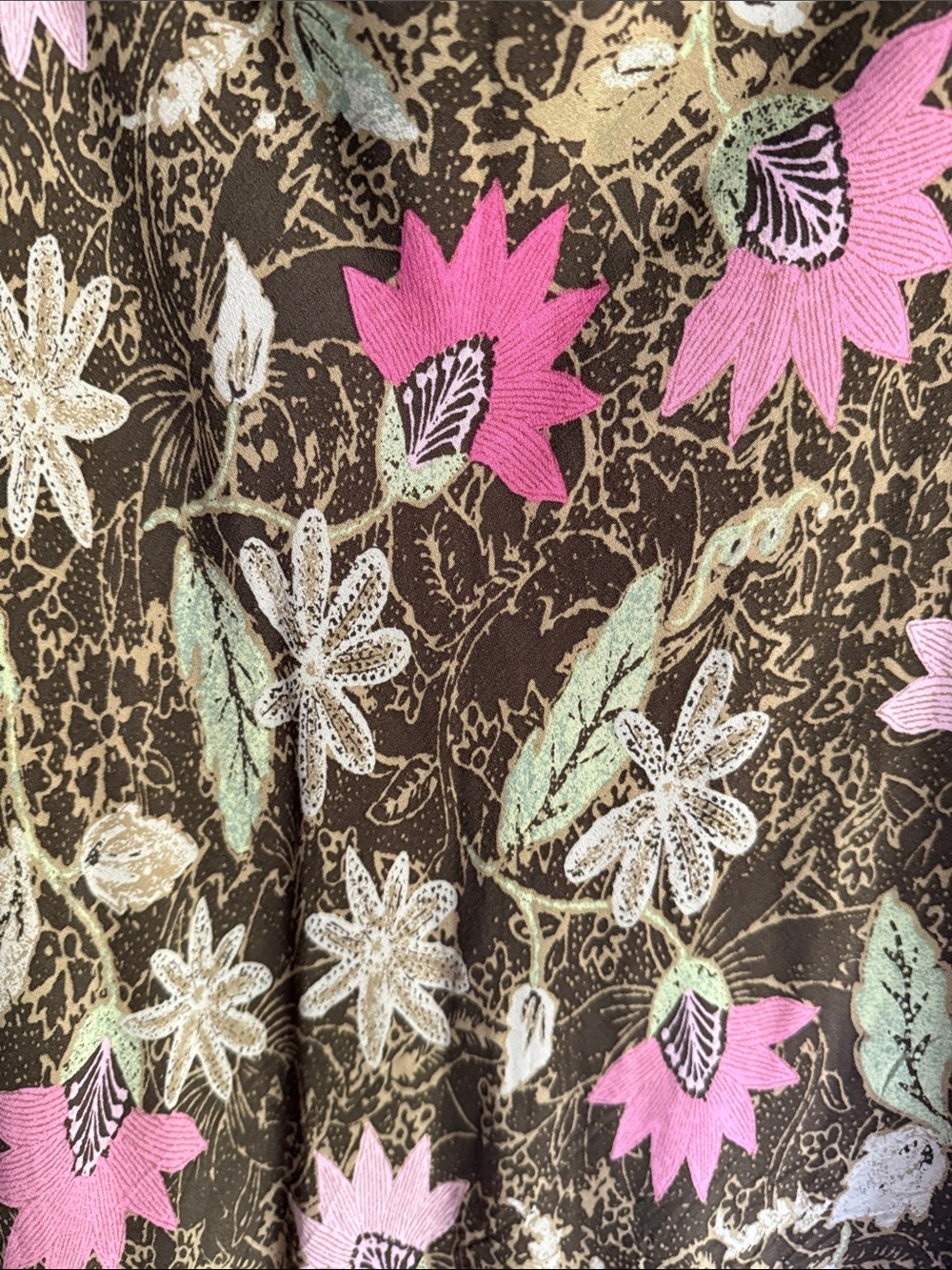 Sigrid Olsen Brown A-Line Skirt with Pink and Green Floral Print - Picture 4 of 5